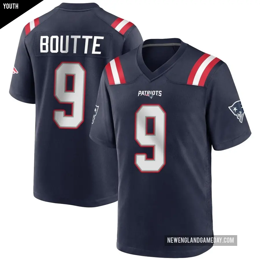 Youth New England Patriots ＃9 Kayshon Boutte Navy Blue Game Team Color Jersey