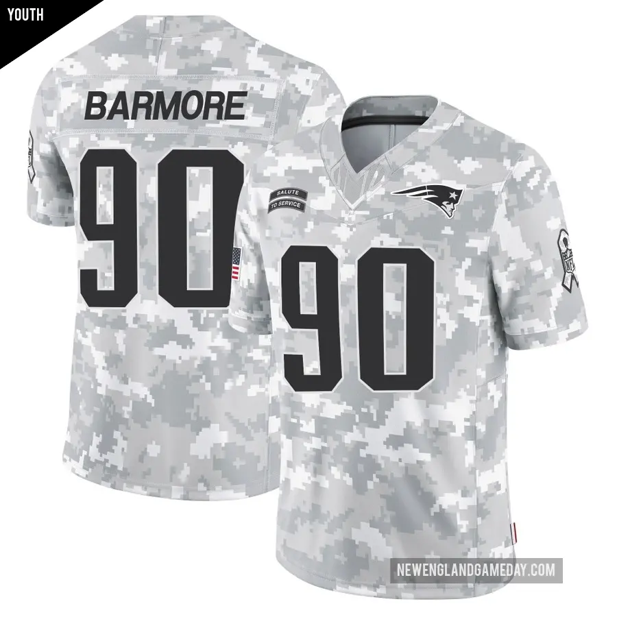 Youth New England Patriots ＃90 Christian Barmore Arctic Camo Limited 2024 Salute to Service Jersey