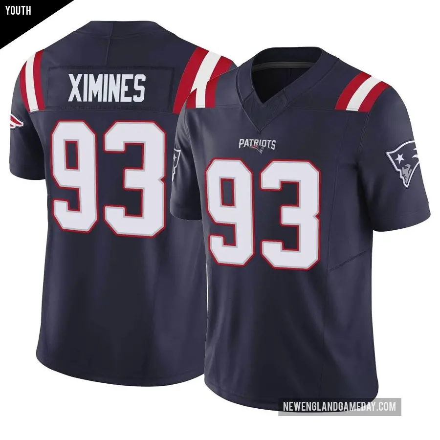 Youth New England Patriots ＃93 Oshane Ximines Navy Limited Vapor F.U.S.E. Jersey