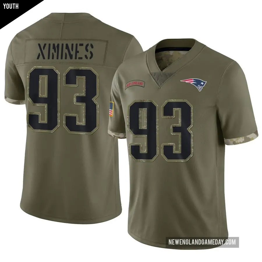 Youth New England Patriots ＃93 Oshane Ximines Olive Limited 2022 Salute To Service Jersey