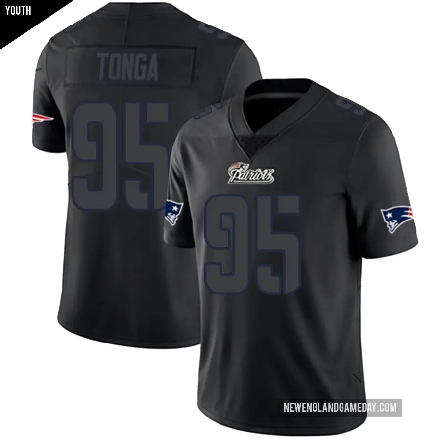 Youth New England Patriots ＃95 Khyiris Tonga Black Impact Limited Jersey