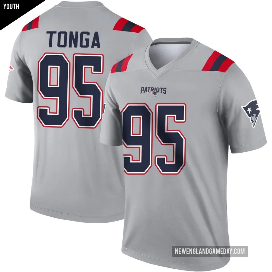 Youth New England Patriots ＃95 Khyiris Tonga Gray Legend Inverted Jersey