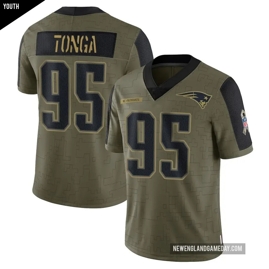 Youth New England Patriots ＃95 Khyiris Tonga Olive Limited 2021 Salute To Service Jersey