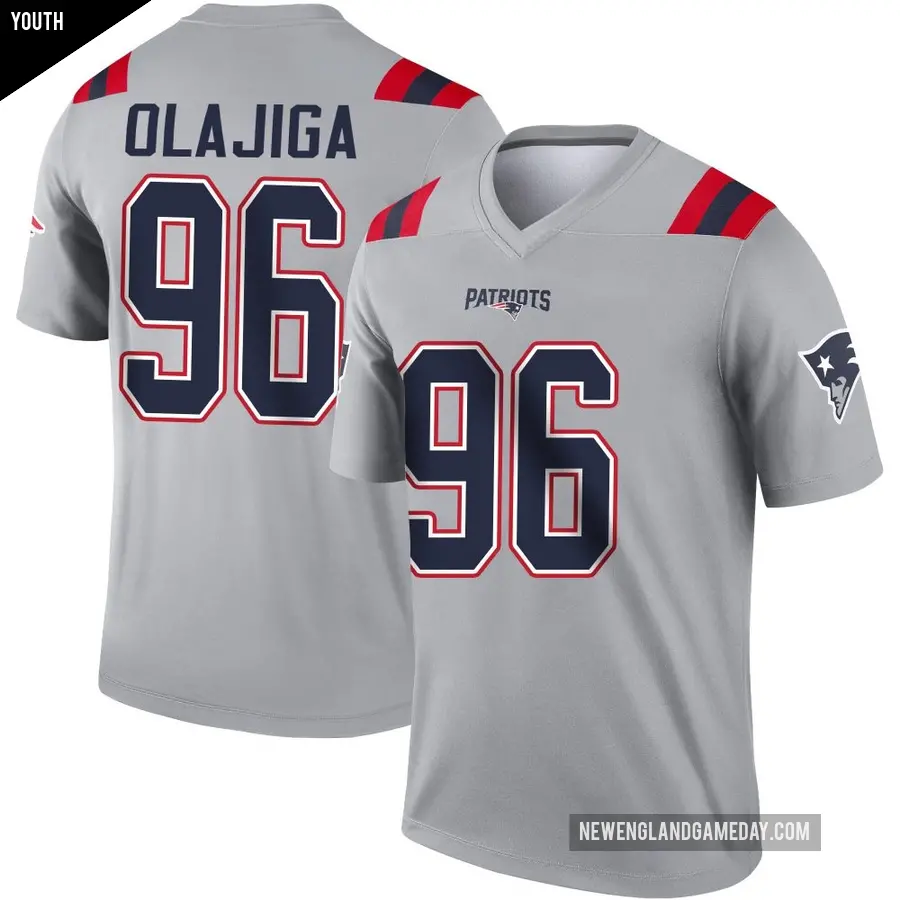 Youth New England Patriots ＃96 David Olajiga Gray Legend Inverted Jersey