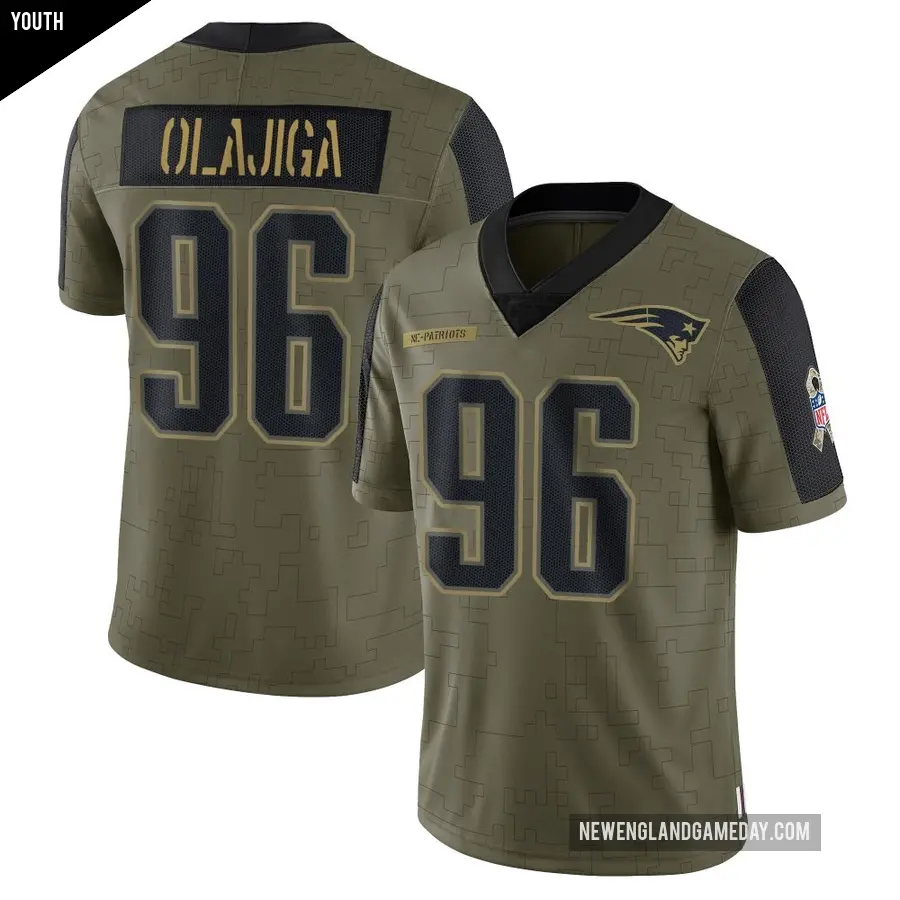 Youth New England Patriots ＃96 David Olajiga Olive Limited 2021 Salute To Service Jersey