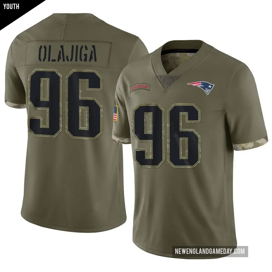 Youth New England Patriots ＃96 David Olajiga Olive Limited 2022 Salute To Service Jersey