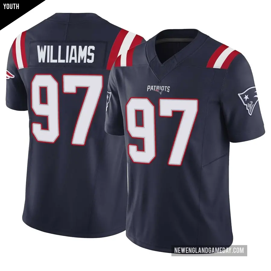Youth New England Patriots ＃97 Milton Williams Navy Limited Vapor F.U.S.E. Jersey