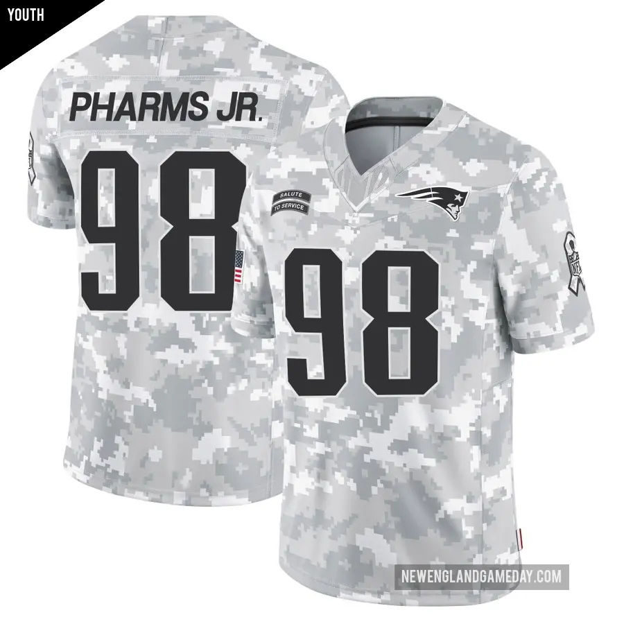 Youth New England Patriots ＃98 Jeremiah Pharms Jr. Arctic Camo Limited 2024 Salute to Service Jersey